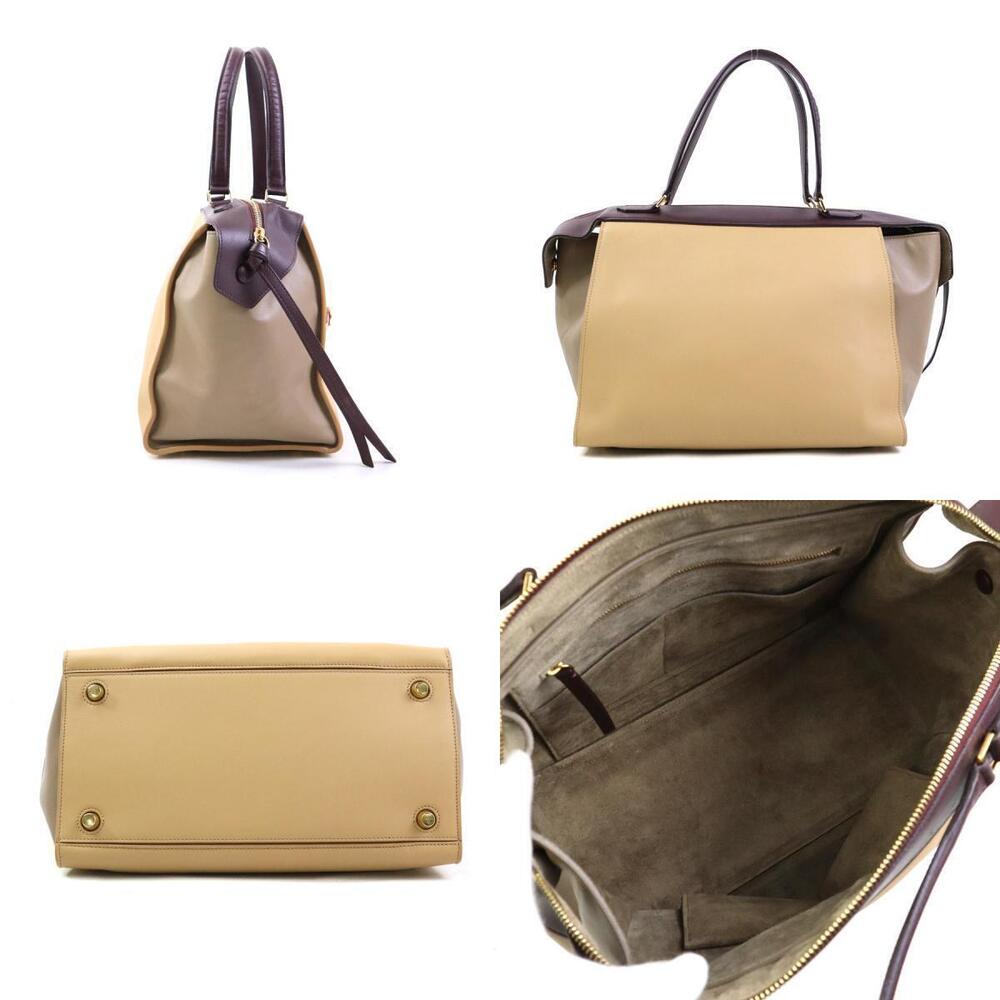 Celine Red Beige Ring Wine Handbag Leather Red Tan